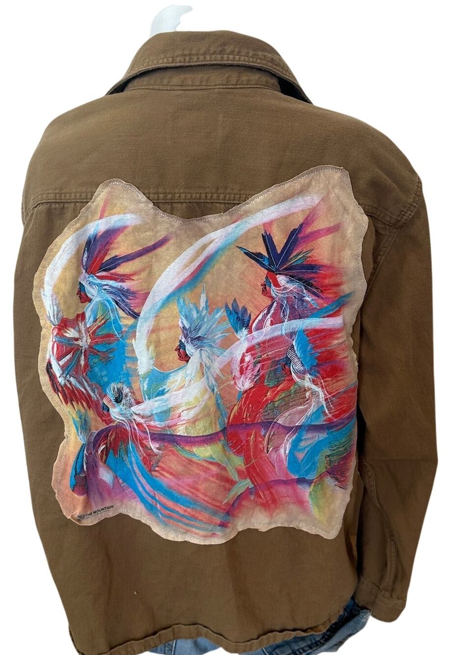Native American Warriors Watercolor Flannel Shirt XL Oversize Unique Button Down